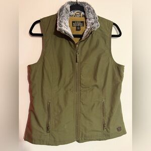 Women's Olive Utility Vest with Faux-Fur Collar